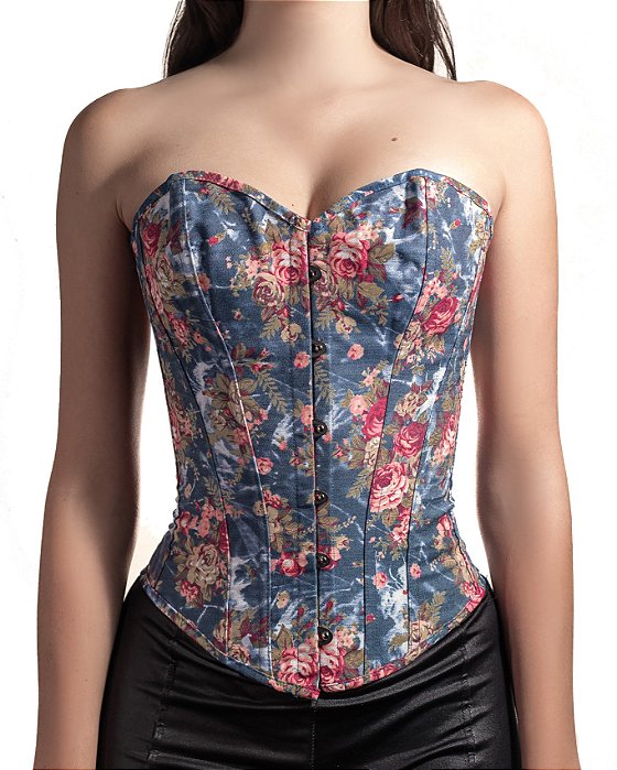 Corset Floral Azul - PRONTA ENTREGA