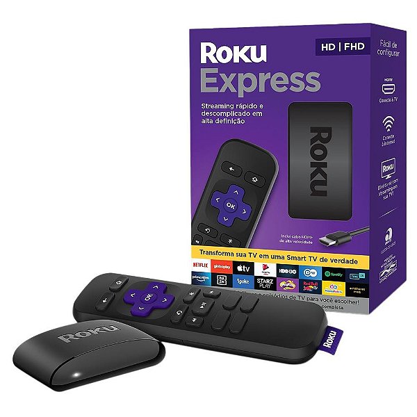 Roku Express Streaming Player Full HD, Conversor Smart TV, com Controle Remoto - 3930BR