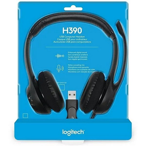 Headset USB Logitech H390 com Redução de Ruído Preto - 981-000014