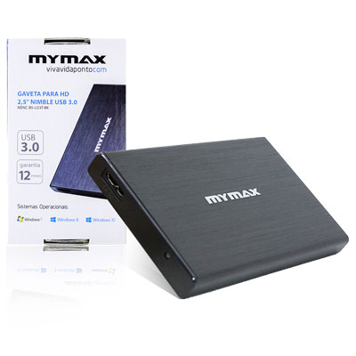 Case para HD Externo Mymax Nimble 2,5'' USB 3.0 - MENC-BS-U23T-BK