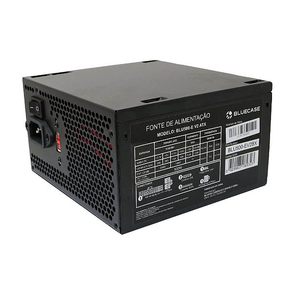 Fonte 500W Real Bluecase Bivolt Manual Com Cabo - BLU500-E V2 - OEM