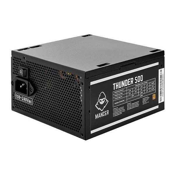 Fonte 500W 80 Plus Bronze Mancer Thunder 500 PFC Ativo Bivolt Automático Cabos Flat - MCR-THR500-BL01