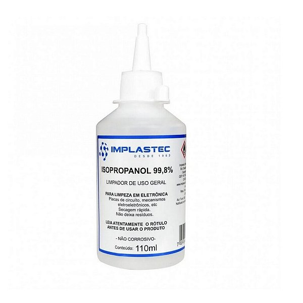 Álcool Isopropílico 99,8% 110ml com Bico Aplicador Implastec - PAIP011060
