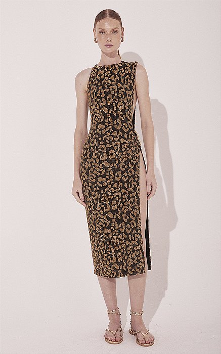 Vestido Midi Cavado Onça Lurex