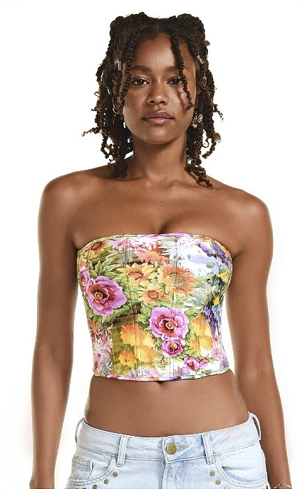 Blusa Corset Luisa Jardim Aquarela