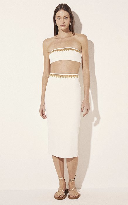 Saia Midi Chacal Bordado Branco