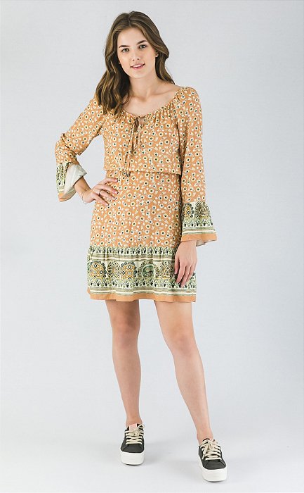 vestido de viscose com barrado