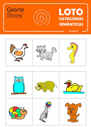 Loto Categorias Semânticas Animais