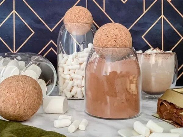 Jogo 03 Potes de Vidro e Tampa de Bola em Cortiça