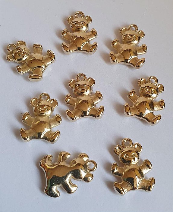 Pingente Ursinho -  ABS - Dourado - 17x13mm - *Embalagem com 10 unidades*