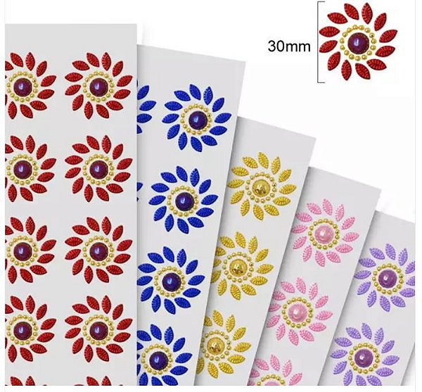 Sticker - Cartela Adesiva - Autocolantes - FLOR REAL- cartela com 21 flores de 30mm cada (clique na cor para ver foto da cor. Para a cor dourada ou prata verifique a tabela na observação)