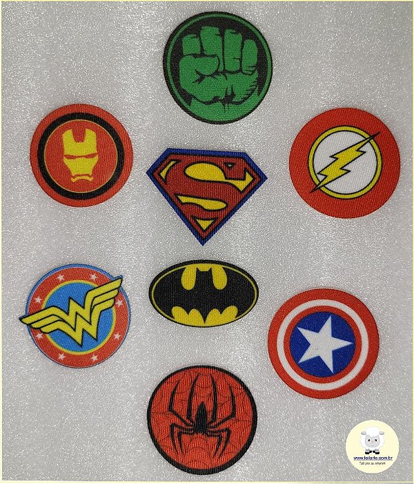 Termocolante Heróis  - Venda por Unidade -  Medidas na descrição (média 3,5 cm) - Hulk, Homem de Ferro, Super Homem, Flash, Mulher Maravilha, Batman, Capitão América e Homem Aranha