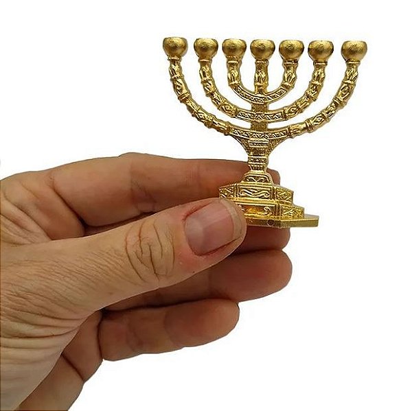 Miniatura de Menorah - Candelabro - Miniatura de Plástico Dourado
