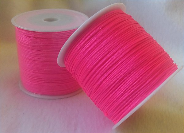 0.8mm - Fio Cordão Chines - Tassel - Cordão Nylon - Poliester  - Cor 003 Rosa Neon - Rolo com 100 metros
