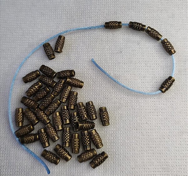 Entremeio Tubinho trabalhado Ouro Velho - 10x5mm -  Embalagem com 20 unidades