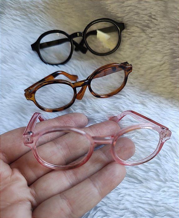 Óculos pet - Armação e lente acrílica - 9cm - Cores Leopardo, Rosa e Preto (com lentes transparentes - cristal)