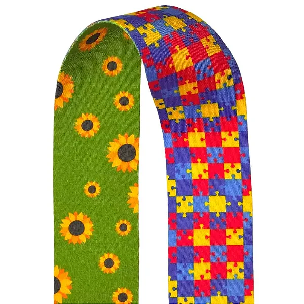 Fita 100%Poliester Dupla Face Quebra-cabeça e Girassol - 40mm - venda por metro