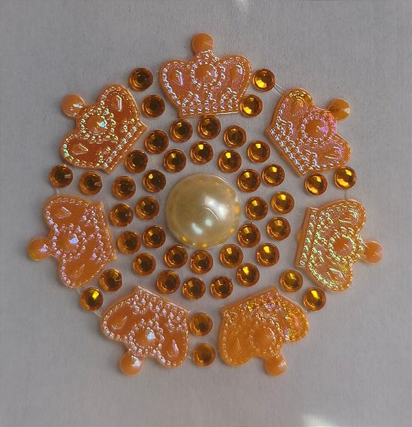 Sticker - Cartela Adesiva - Autocolantes - Coroa com strass e pérola dourada - Venda da unidade da cartela com 5 desenhos