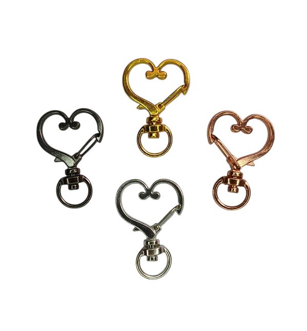 Mosquetão Coração - 35x24mm - Venda por unidade da cor escolhida