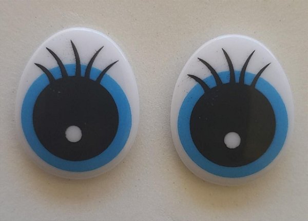 Olho Oval Branco com Azul e Preto - altura de 24 mm - Pacote com 3 pares e travas