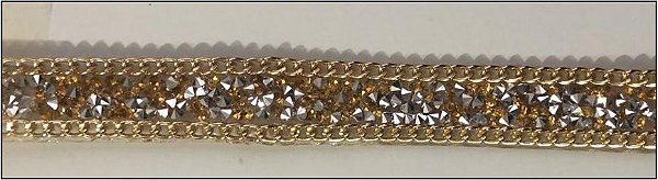 Passamanaria, Galão, Fita Metalizada (corrente) Dourada com detalhes em Prata - 15 mm - Avesso siliconado - (Venda por Metro)