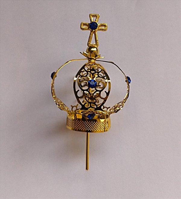 Mini Coroa de Metal Folheada a ouro e com cristal Azul. Tamanhos 1cm, 3,5cm, 4,5cm e 5cm -