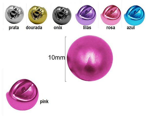 Botão Pérola com pé, Cores: Onix, Prata, dourado, pink, azul, rosa e lilás -  10mm - pcte com 10 unidades da mesma cor