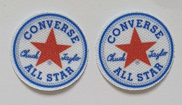 Emblema Termocolante All Star (Estrela) - Azul turquesa com estrela vermelha - Tamanho 23 mm - (Venda por par)