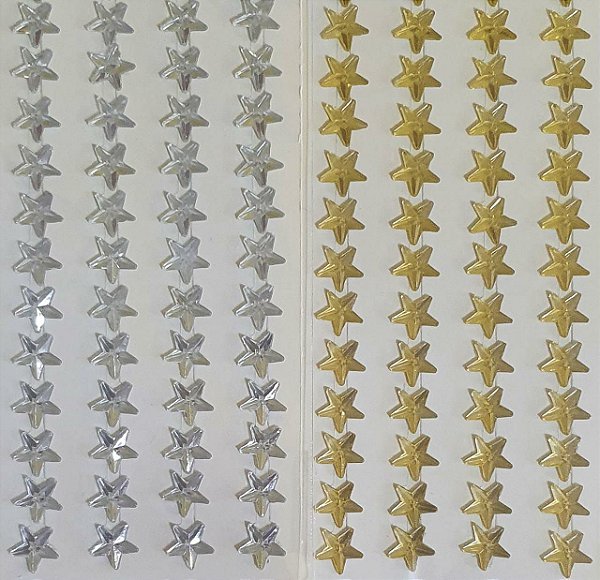 Sticker - Cartela Adesiva - Autocolantes - Estrelinha  - 104 unidades - cores: dourado e prata