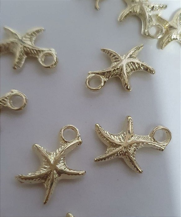 Pingente Estrela do Mar, de metal - Dourada - 15mm - Embalagem com 5 unidades