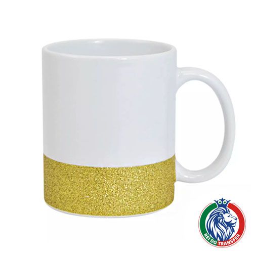 Caneca Branca 325ml Base Glitter Dourada