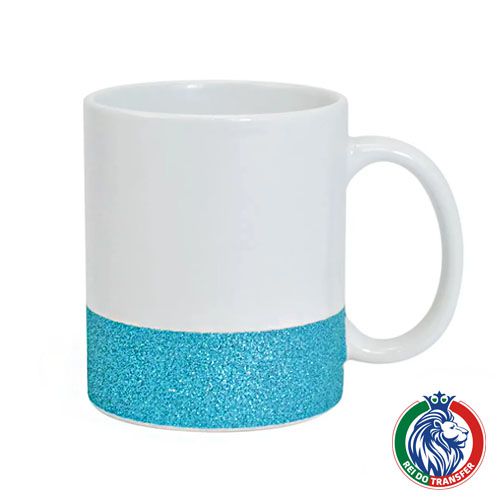 Caneca Branca 325ml Base Glitter Azul Claro