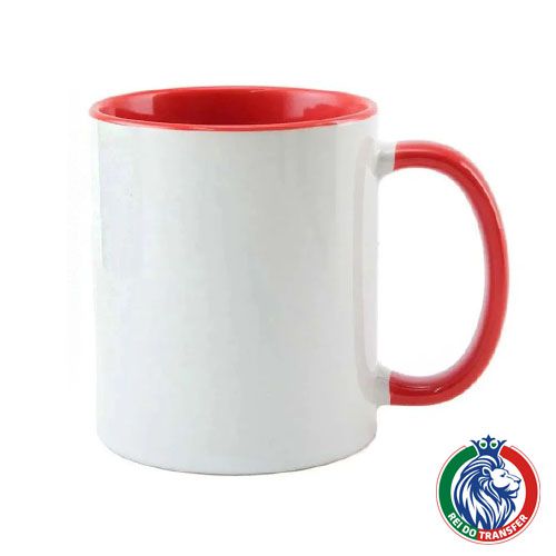 Caneca Branca de Cerâmica 325ml Interna e Alça Vermelha