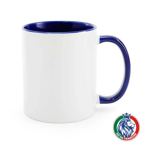 Caneca Branca de Cerâmica 325ml Interna e Alça Azul Escuro