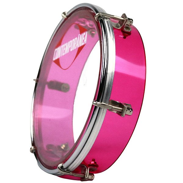 Tamborim Contemporânea 6" Acrílico Rosa Nylon