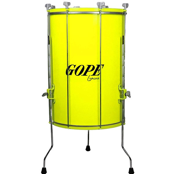 Surdo Gope 16" 60cm Madeira Luminix Amarelo Com Tripé OUTLET