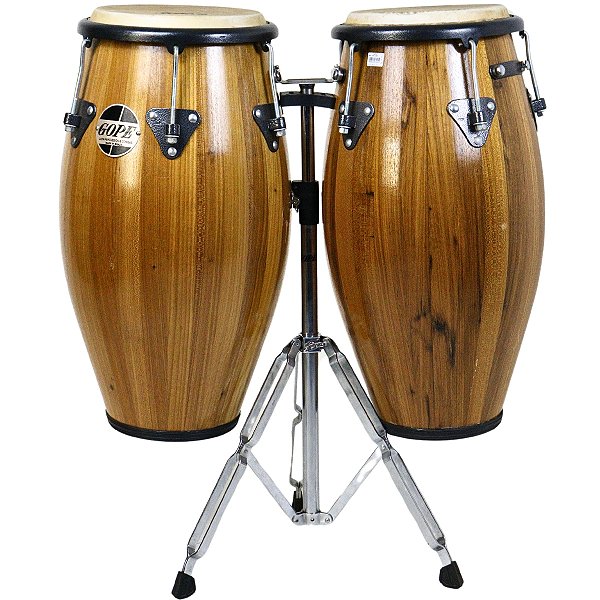 Congas Gope 11" e 11"3/4 Madeira Pele Sintética 80cm c/ Suporte OUTLET