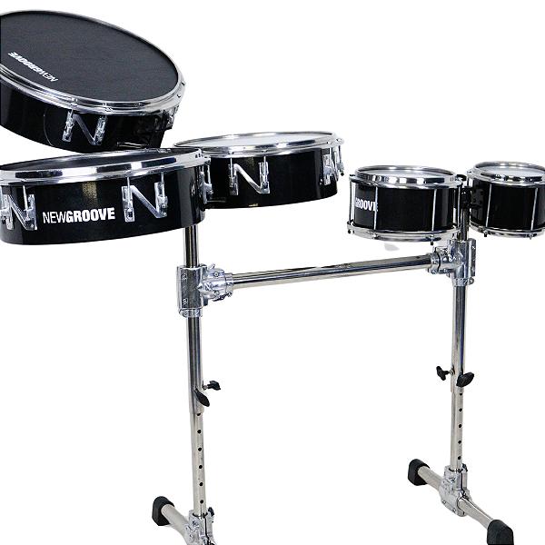 Trio Surdo Bolachão NewGroove com 2 Bacurinhas 8" 10" Rack Inox