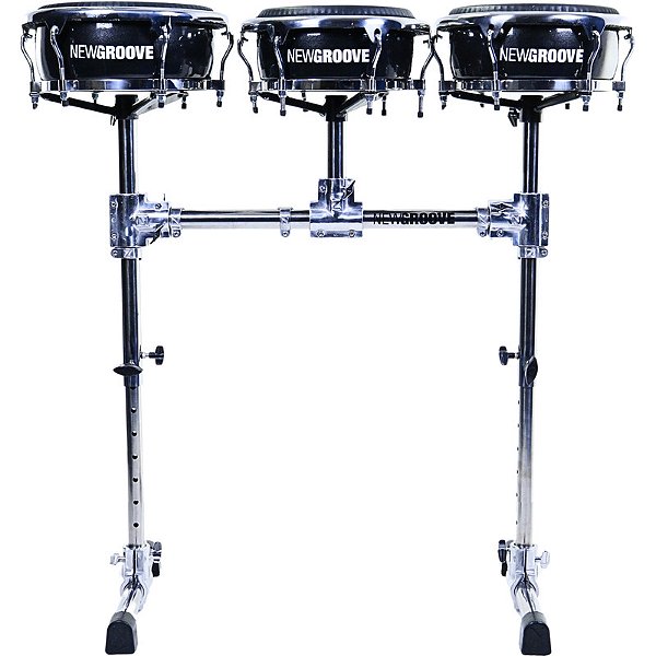 Congas Compactas NewGroove 11.06, 11.75 e 12.06 Trio Preta Rack Inox