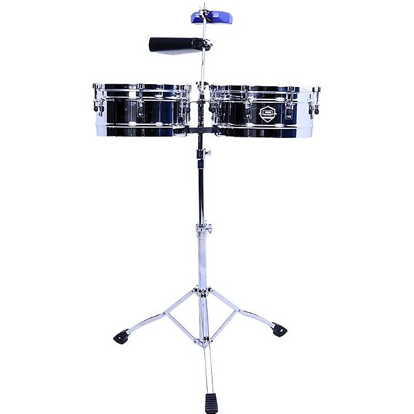 Timbales D-One 13" e 14" Aço Inox c/ Cowbell, Block e Suporte