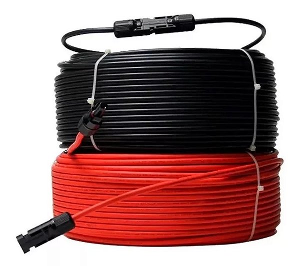 Cabo Solar Fotovoltaico 6mm - 25 metros Vermelho + 25metros preto conector tipo mc4