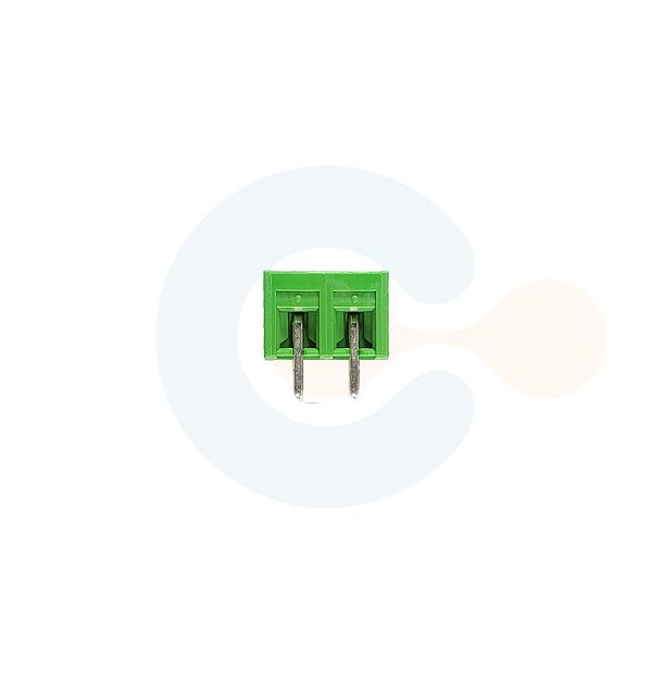 Conector Encaixe Macho p/ PCI 5,08mm Horizontal c/ laterais 2 vias Verde