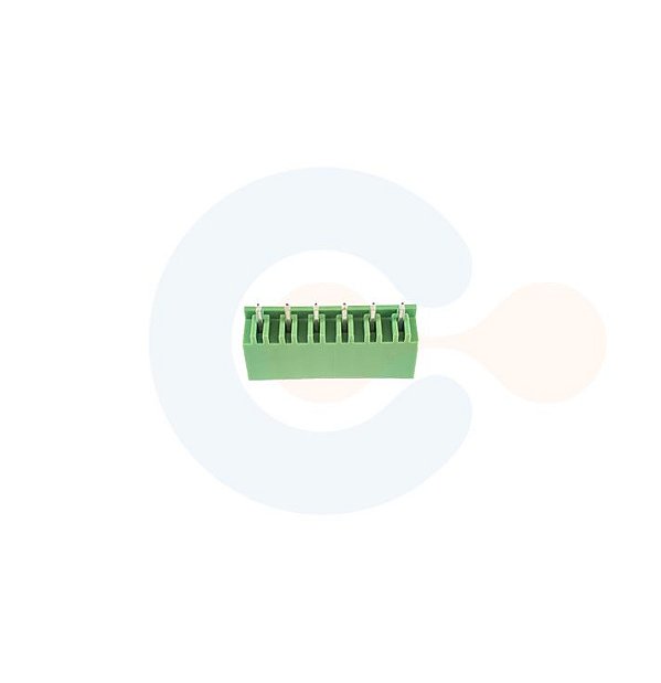 Conector Encaixe Macho p/ PCI 5,08mm Vertical c/ laterais 6 vias Verde