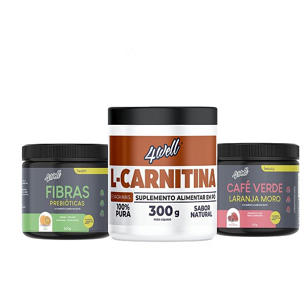 Kit L-Carnitina + Café Verde e Laranja Moro+ Fibras Prebióticas 4well
