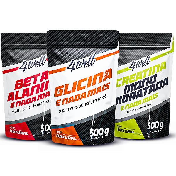 Kit Glicina 500g+ Creatina 500g + Beta Alanina 500g 4well
