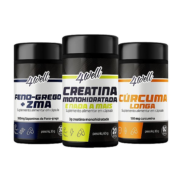 Kit Performance Cápsulas Creatina Capsulas + ZMA Booster/Testo + Curcuma
