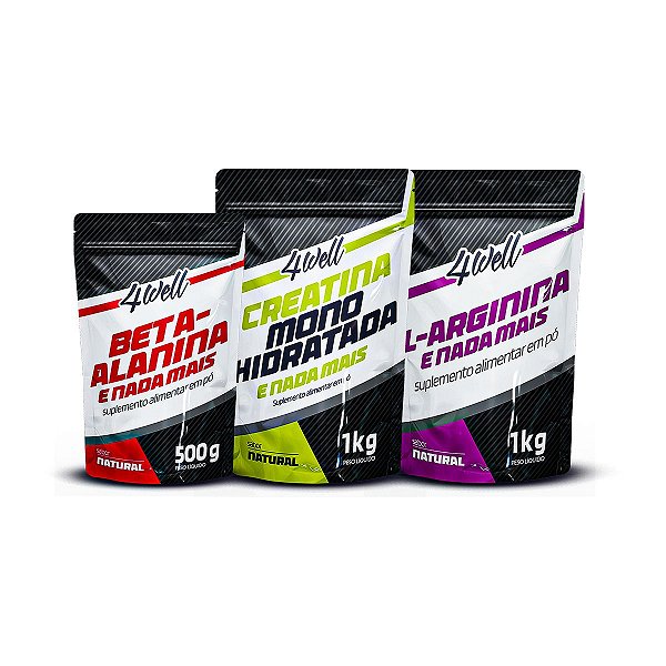 Kit Força Pura (Mega) Creatina 1kg + Beta-Alanina 500g + Arginina 1kg