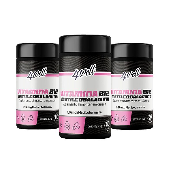 Vitamina B12 4well - Metilcobalamina 9,94mcg - 60 cápuslas - Combos 3 Potes