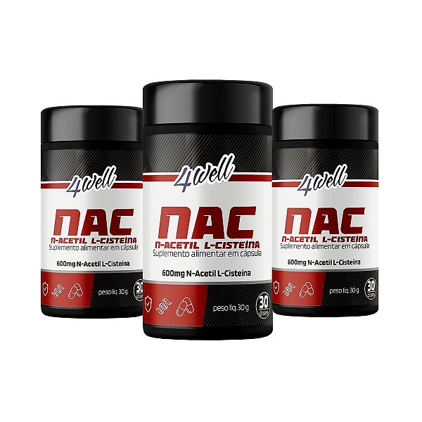 NAC 4well 600mg - 60 cápsulas - Combo 3 Potes