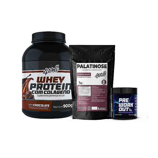 Kit Cross & Endurance Whey Protein 900g + Pré-Treino 300g Limão + Palatinose 500g 4well